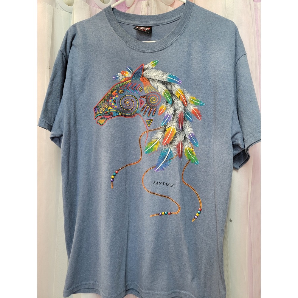 Sportex Vintage Native American Horse Graphic T-Shirt Blue San Diego Large 1006